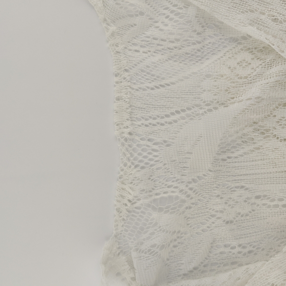 Women's Cream Swimsuit Cover-up One Size Lace Sheer Button Tie Short Sleeve - Picture 8 of 8